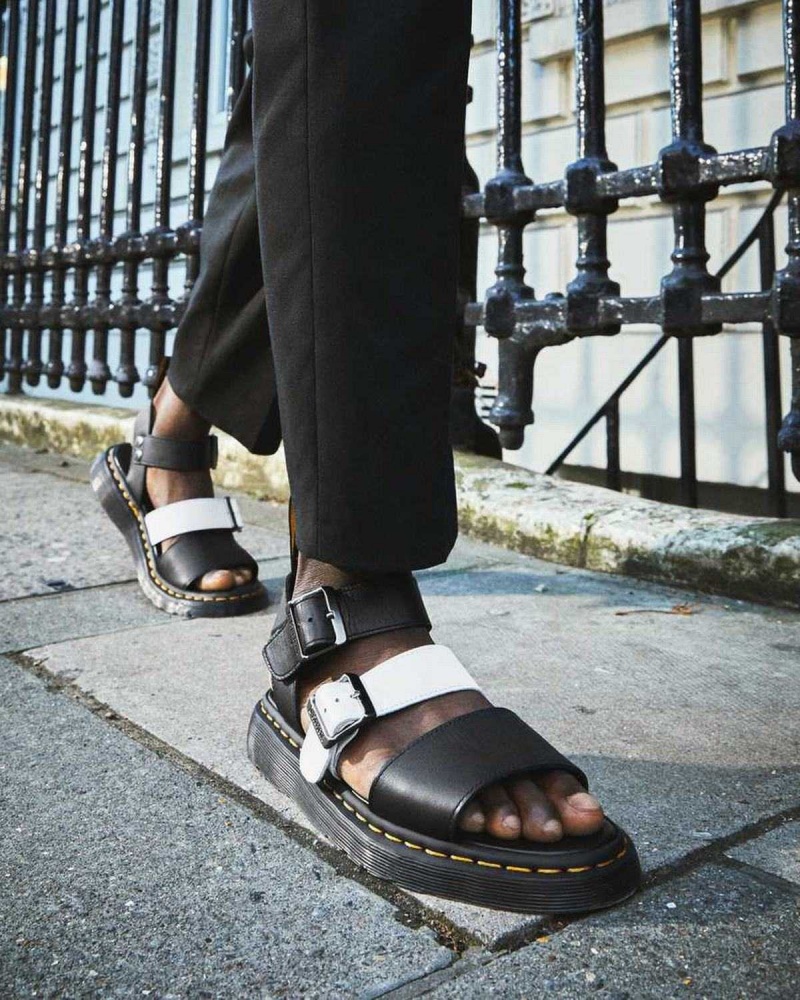 Black Leopard DR Martens Gryphon Contrast Leather Strap Sandals | 5102EHYAU