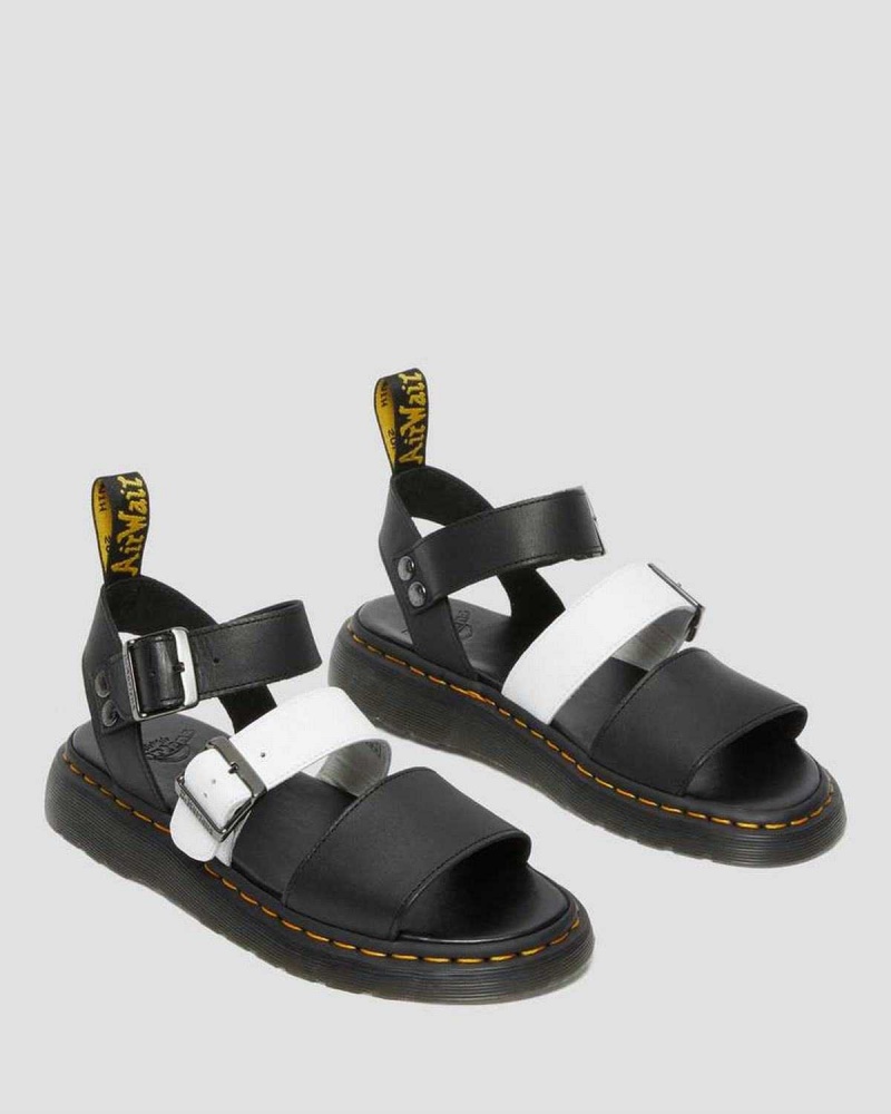 Black Leopard DR Martens Gryphon Contrast Leather Strap Sandals | 5102EHYAU