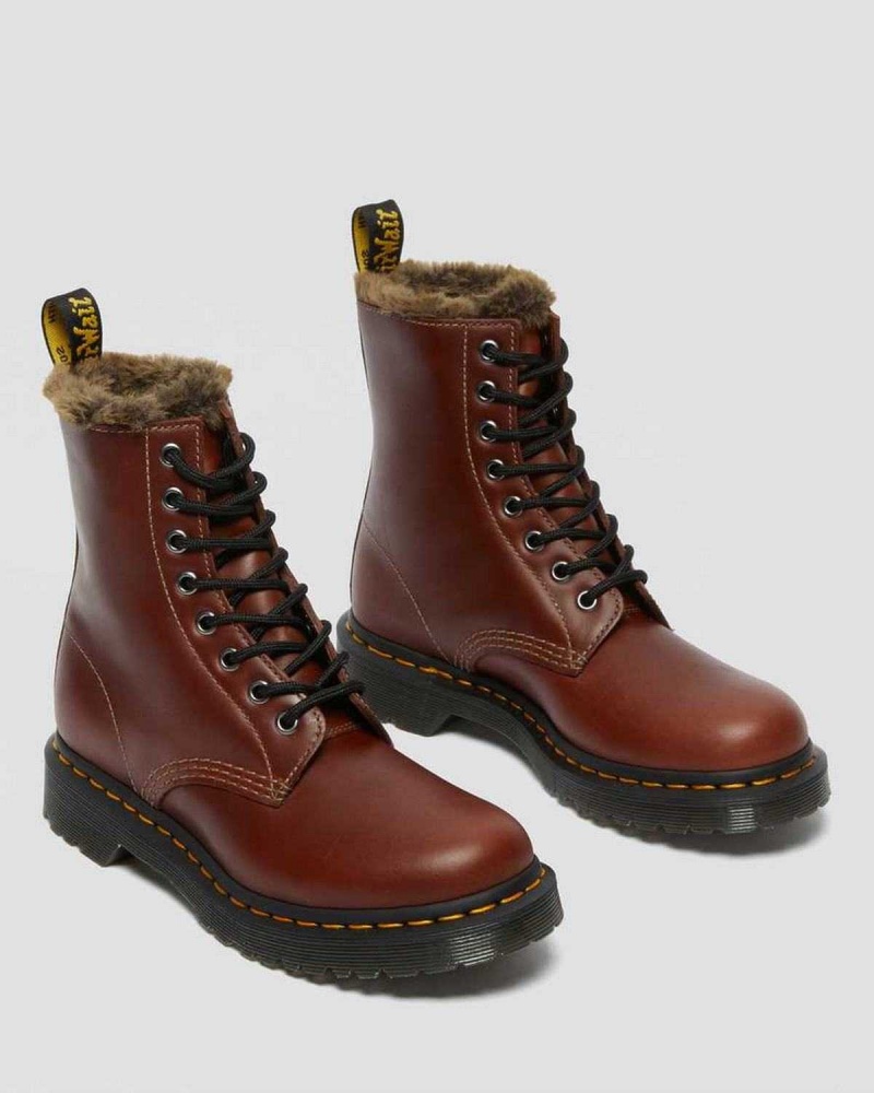 Brown DR Martens 1460 Serena Faux Fur Lined Lace Up Boots | 7186XRBTU