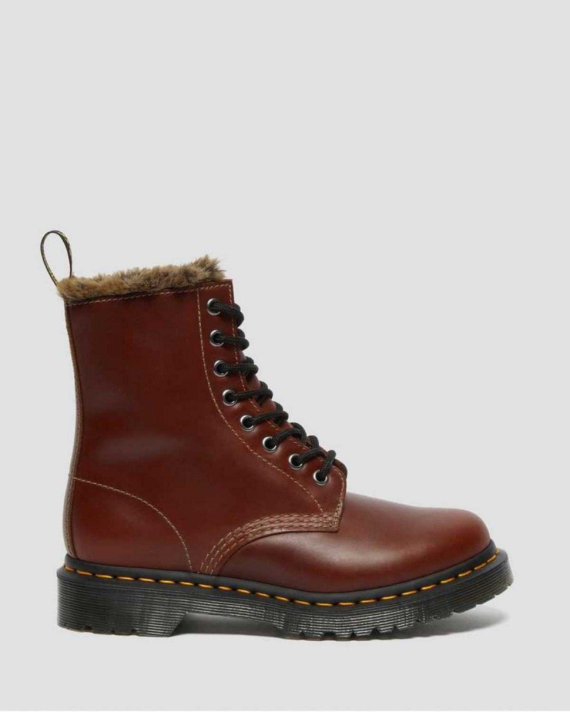 Brown DR Martens 1460 Serena Faux Fur Lined Lace Up Boots | 7186XRBTU