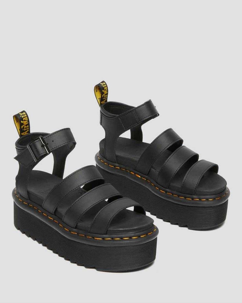 Brown DR Martens Blaire Hydro Leather Platform Strap Sandals | 9870YCPAF