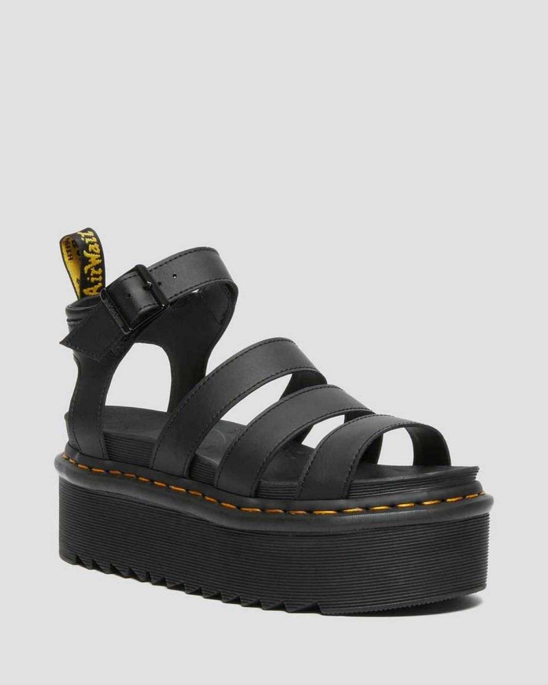 Brown DR Martens Blaire Hydro Leather Platform Strap Sandals | 9870YCPAF