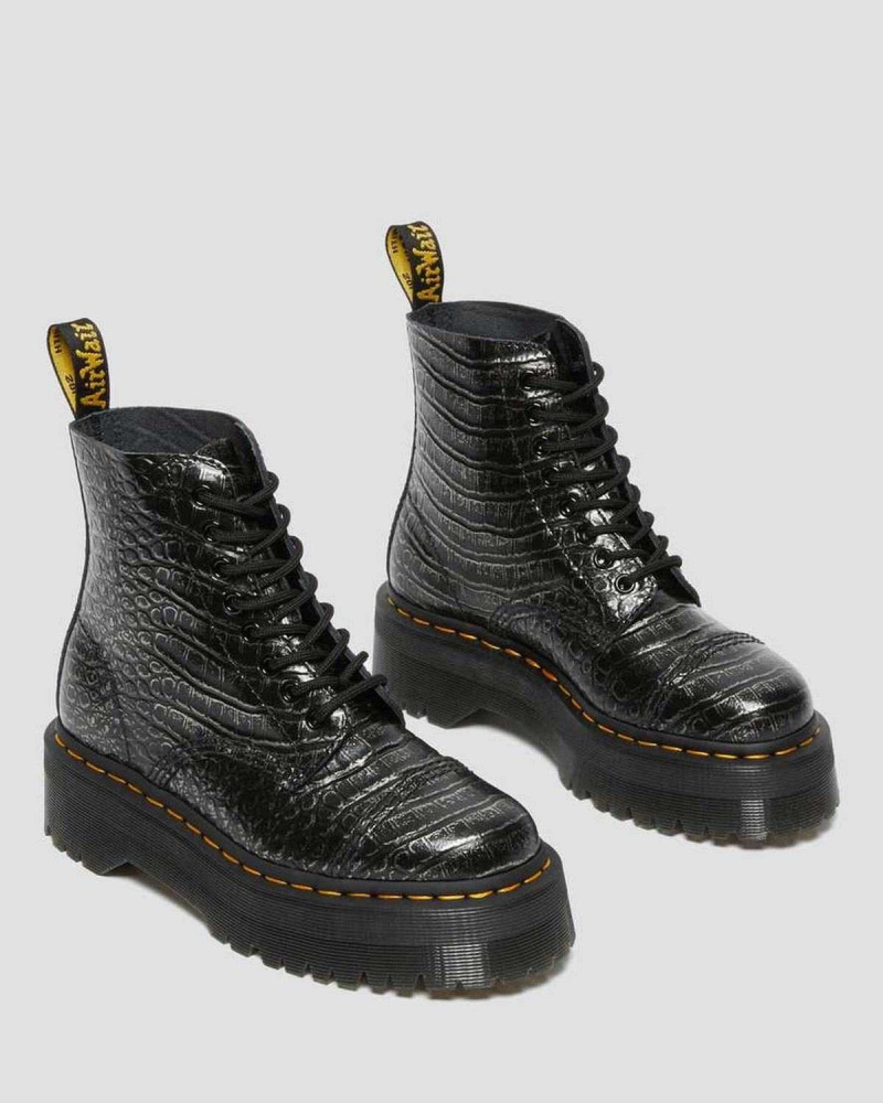 Brown DR Martens Sinclair Croc Emboss Leather Platform Boots | 4290ZITBV