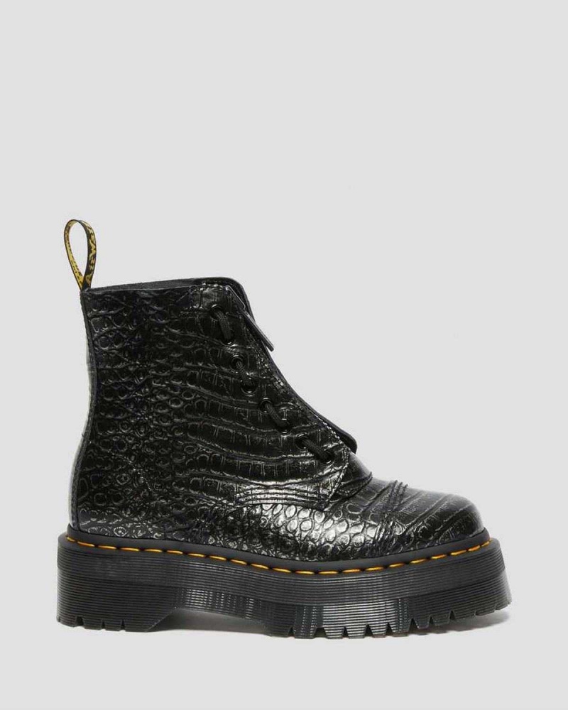 Brown DR Martens Sinclair Croc Emboss Leather Platform Boots | 4290ZITBV