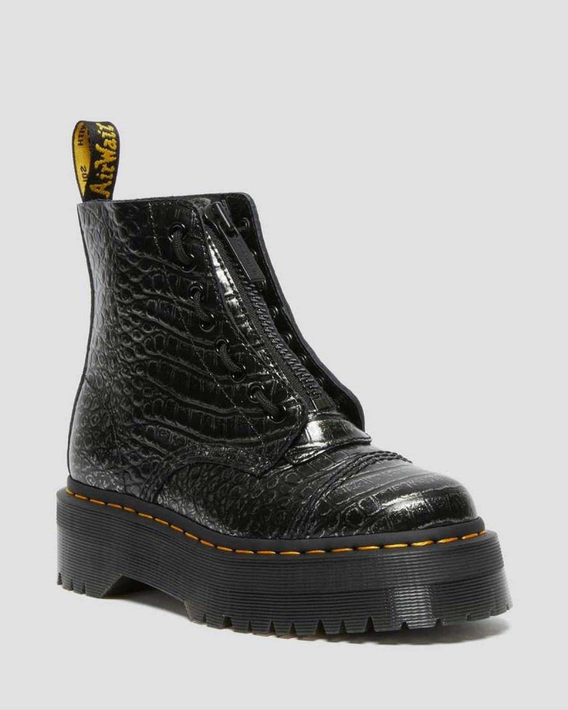 Brown DR Martens Sinclair Croc Emboss Leather Platform Boots | 4290ZITBV