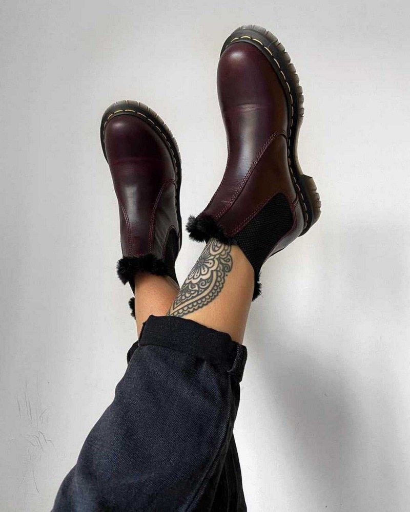 Burgundy DR Martens 2976 Leonore Faux Fur Lined Chelsea Boots | 2879ARGET