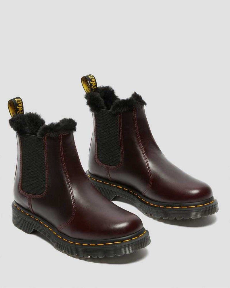 Burgundy DR Martens 2976 Leonore Faux Fur Lined Chelsea Boots | 2879ARGET