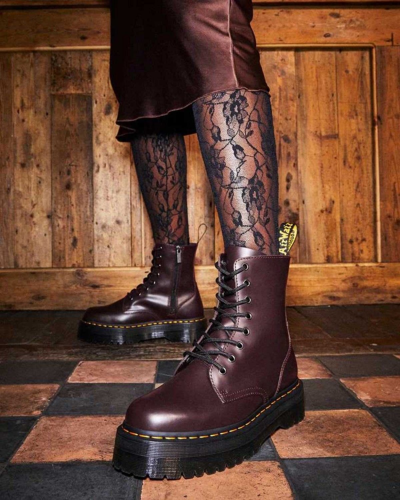 Burgundy DR Martens Jadon Smooth Leather Platform Boots | 8710HOAYK