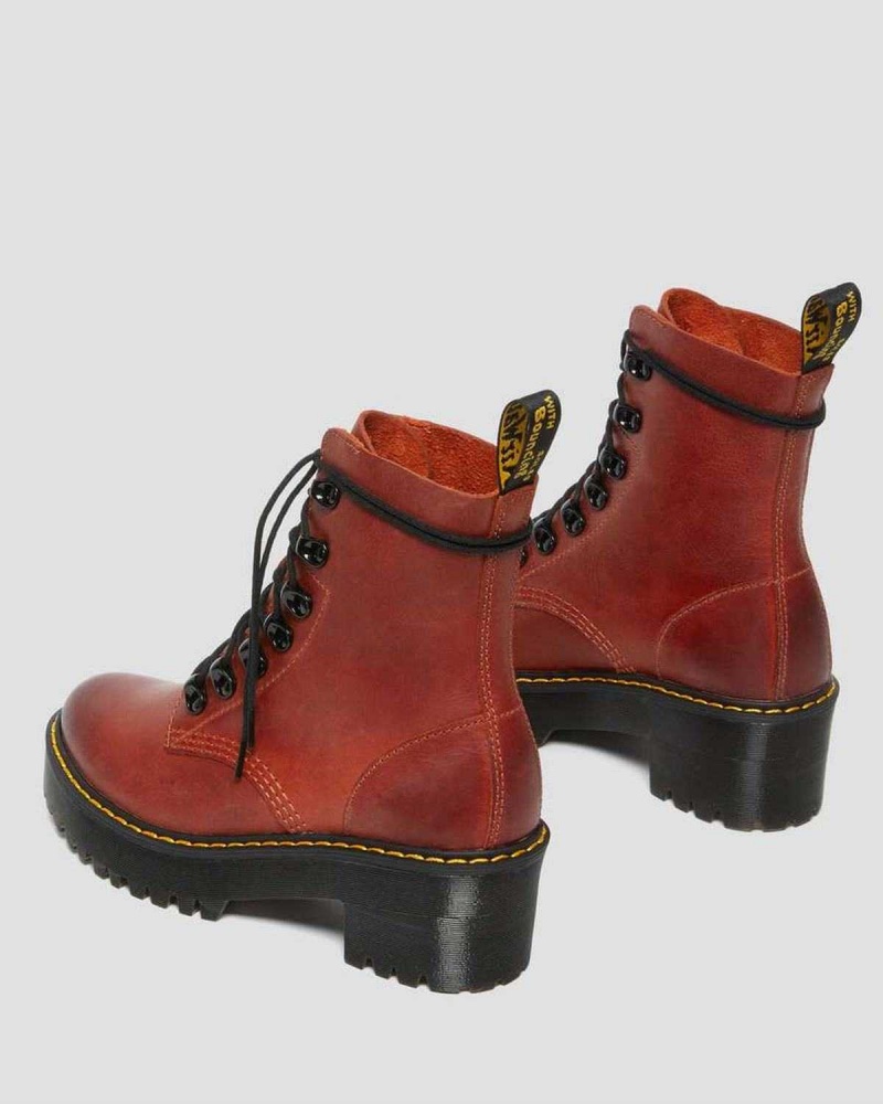 Burgundy DR Martens Leona Wyoming Leather Platform Heeled Boots | 5847LGRKZ