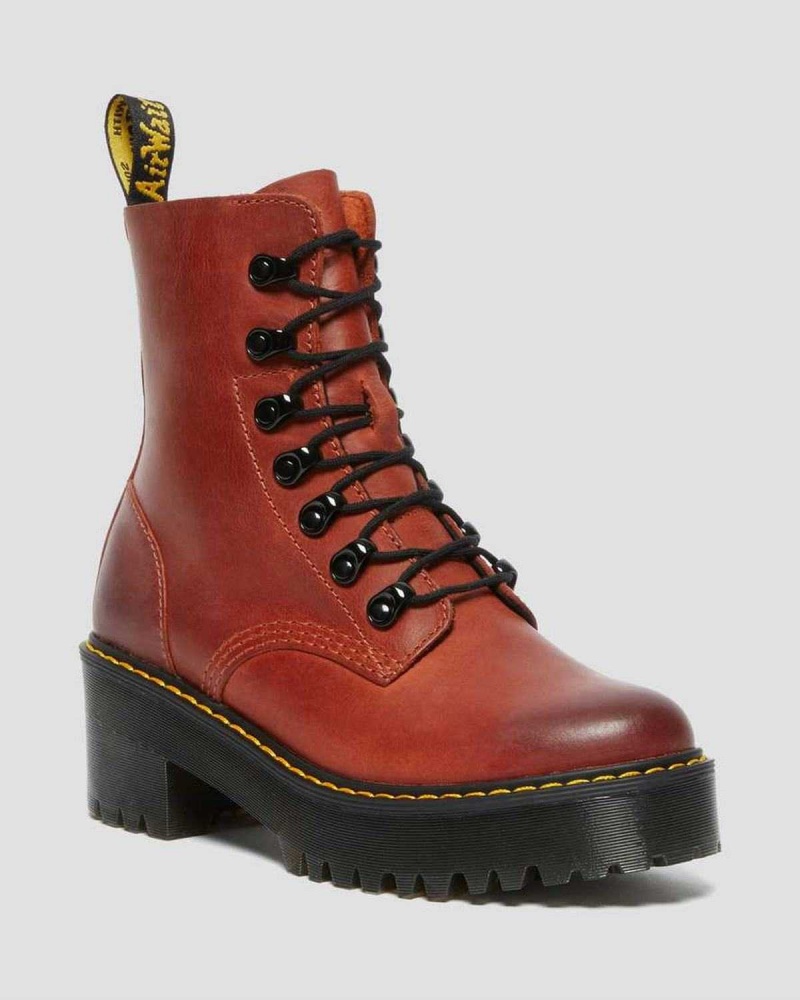 Burgundy DR Martens Leona Wyoming Leather Platform Heeled Boots | 5847LGRKZ