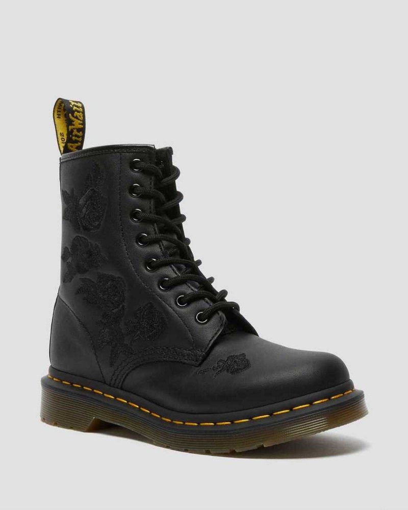 Dark Brown DR Martens 1460 Vonda Mono Floral Boots | 7401XADSQ