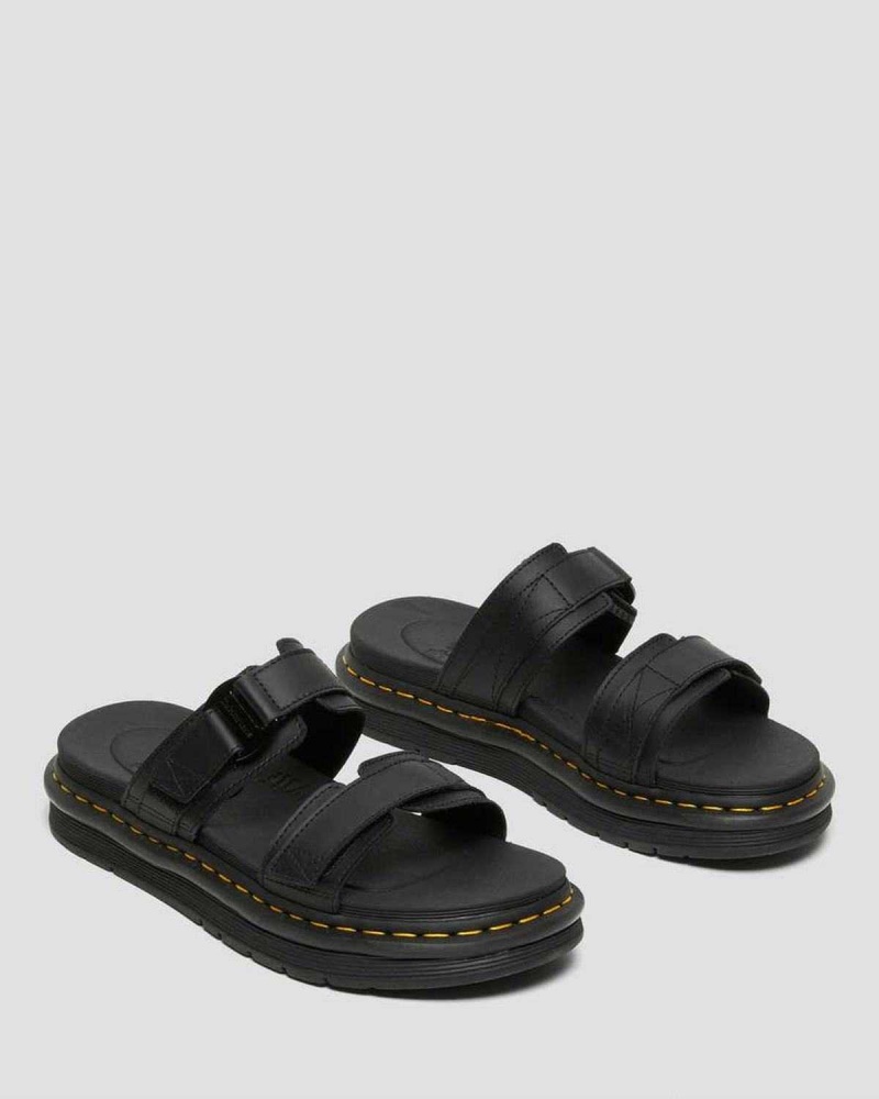 Dark Brown DR Martens Chilton Leather Slide Sandals | 7132KZLVQ