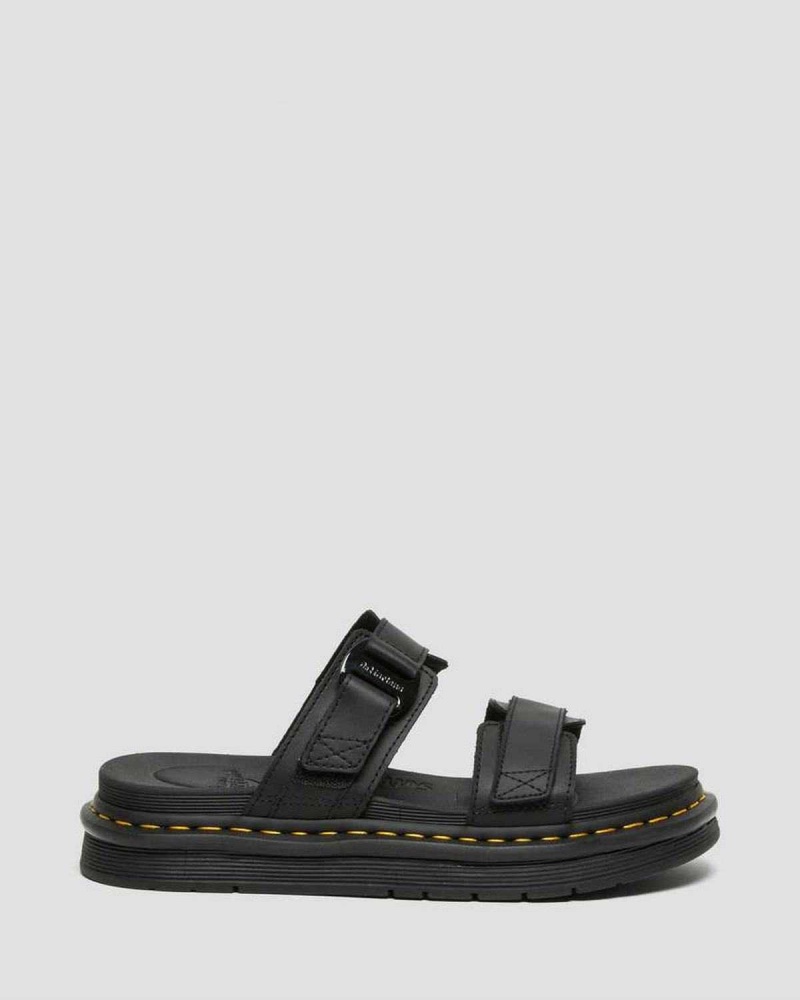 Dark Brown DR Martens Chilton Leather Slide Sandals | 7132KZLVQ