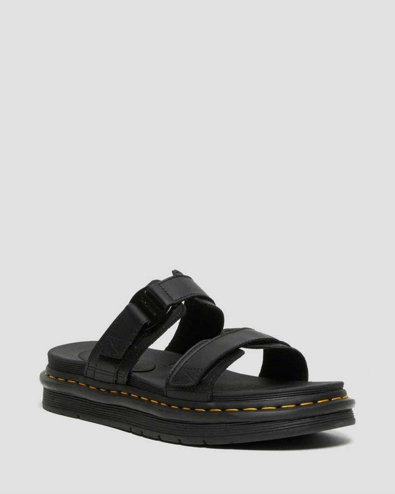 Dark Brown DR Martens Chilton Leather Slide Sandals | 7132KZLVQ