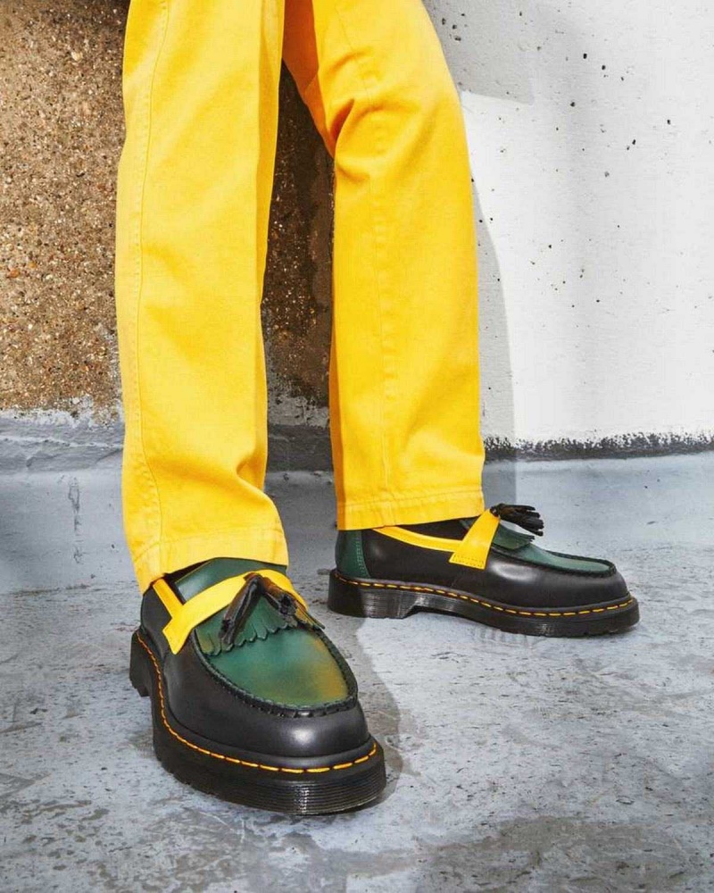 Green DR Martens Adrian Contrast Smooth Leather Tassle Loafers | 4235ULKQI