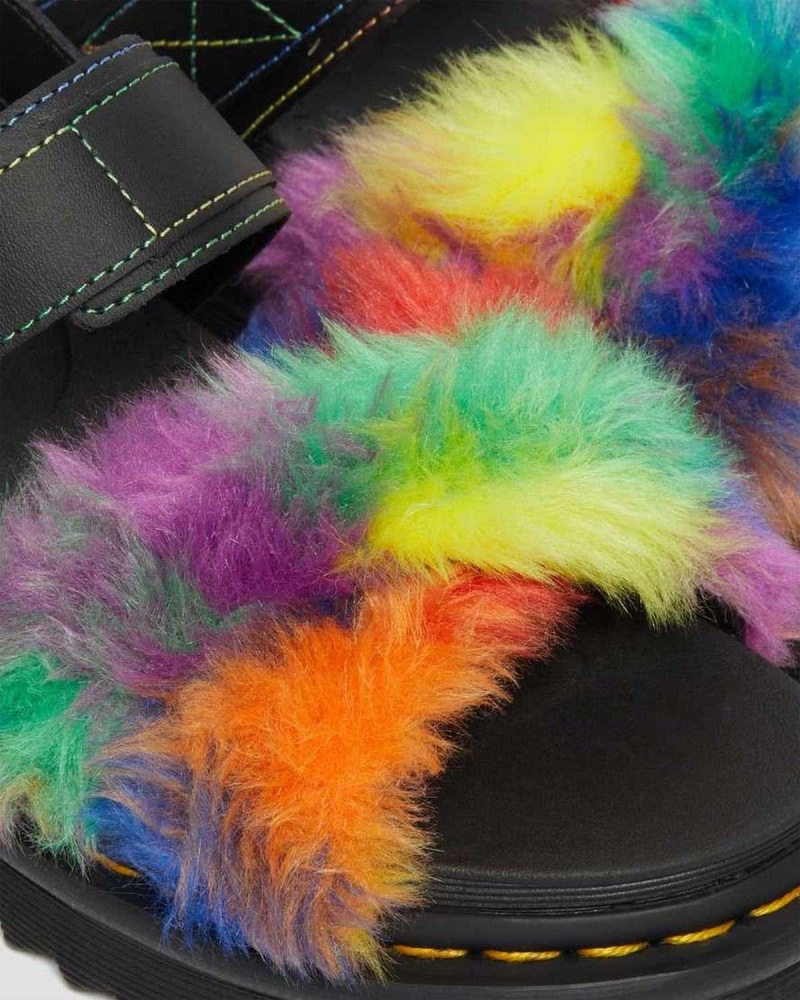 Green DR Martens Voss II Fluffy Faux Fur Strap Sandals | 6735EIVQS