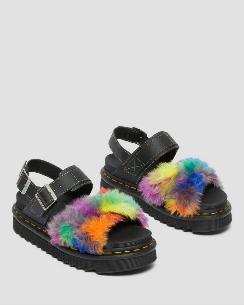 Green DR Martens Voss II Fluffy Faux Fur Strap Sandals | 6735EIVQS