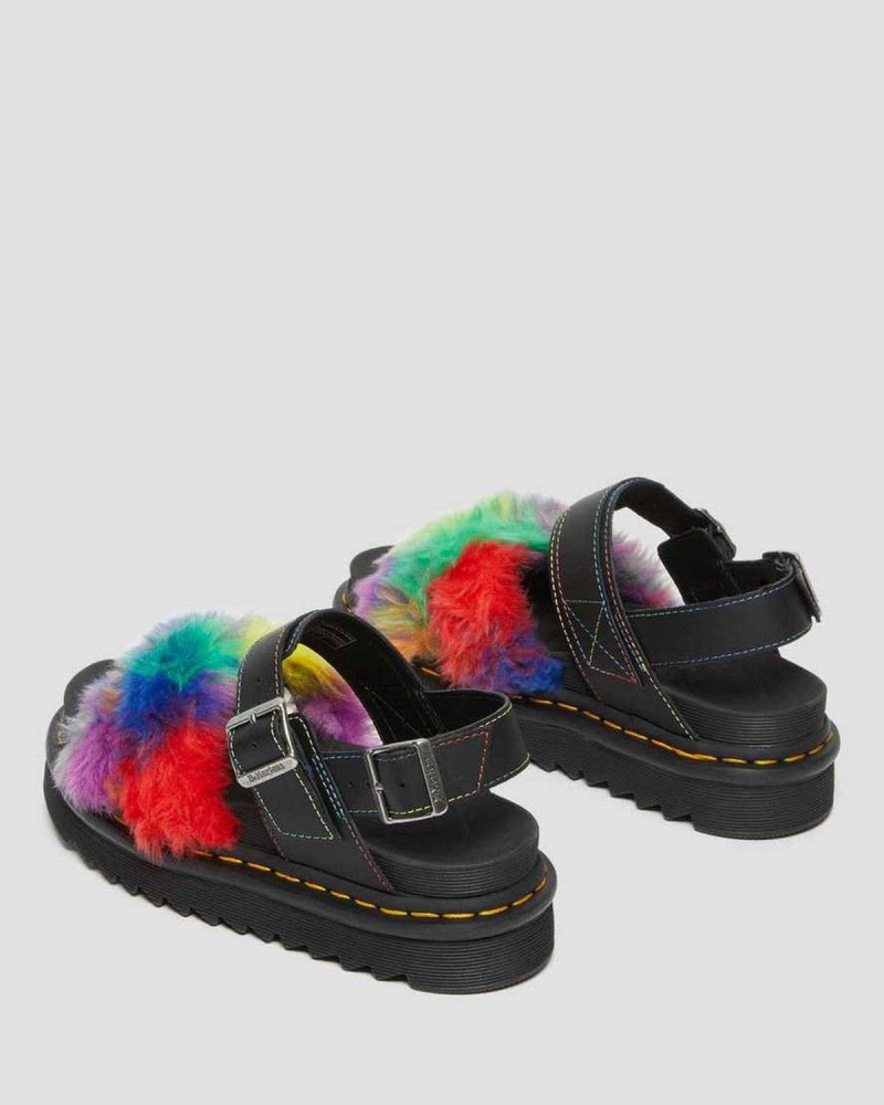 Green DR Martens Voss II Fluffy Faux Fur Strap Sandals | 6735EIVQS