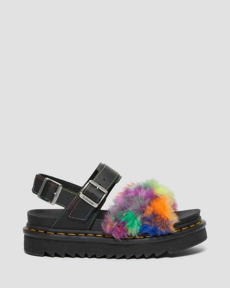 Green DR Martens Voss II Fluffy Faux Fur Strap Sandals | 6735EIVQS