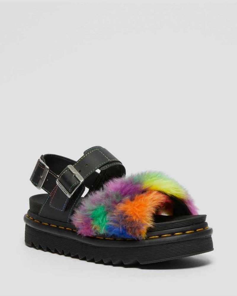 Green DR Martens Voss II Fluffy Faux Fur Strap Sandals | 6735EIVQS