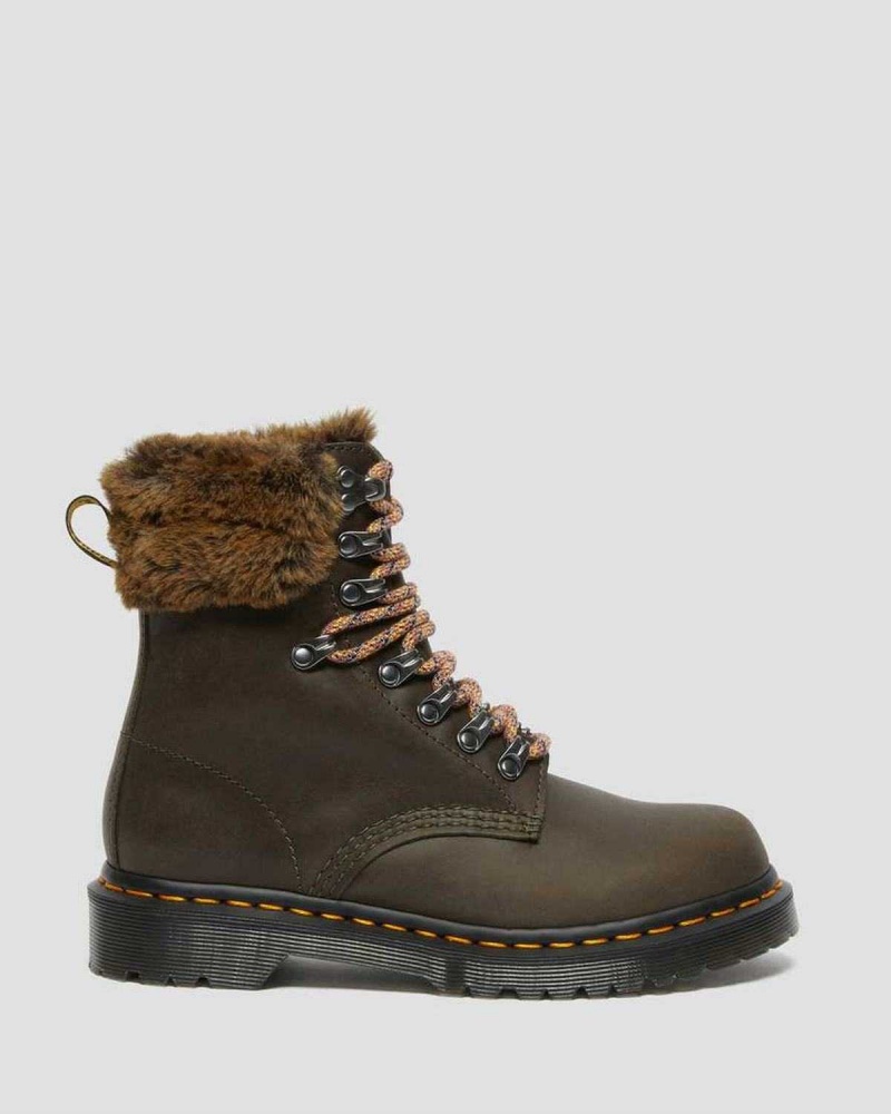 Grey DR Martens 1460 Serena Collar Faux Fur Lined Lace Up Boots | 5283KICAZ