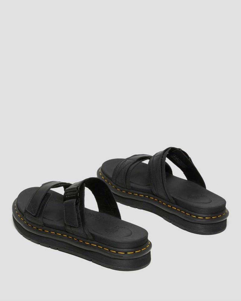 Grey DR Martens Chilton Leather Slide Sandals | 3485PTQEO