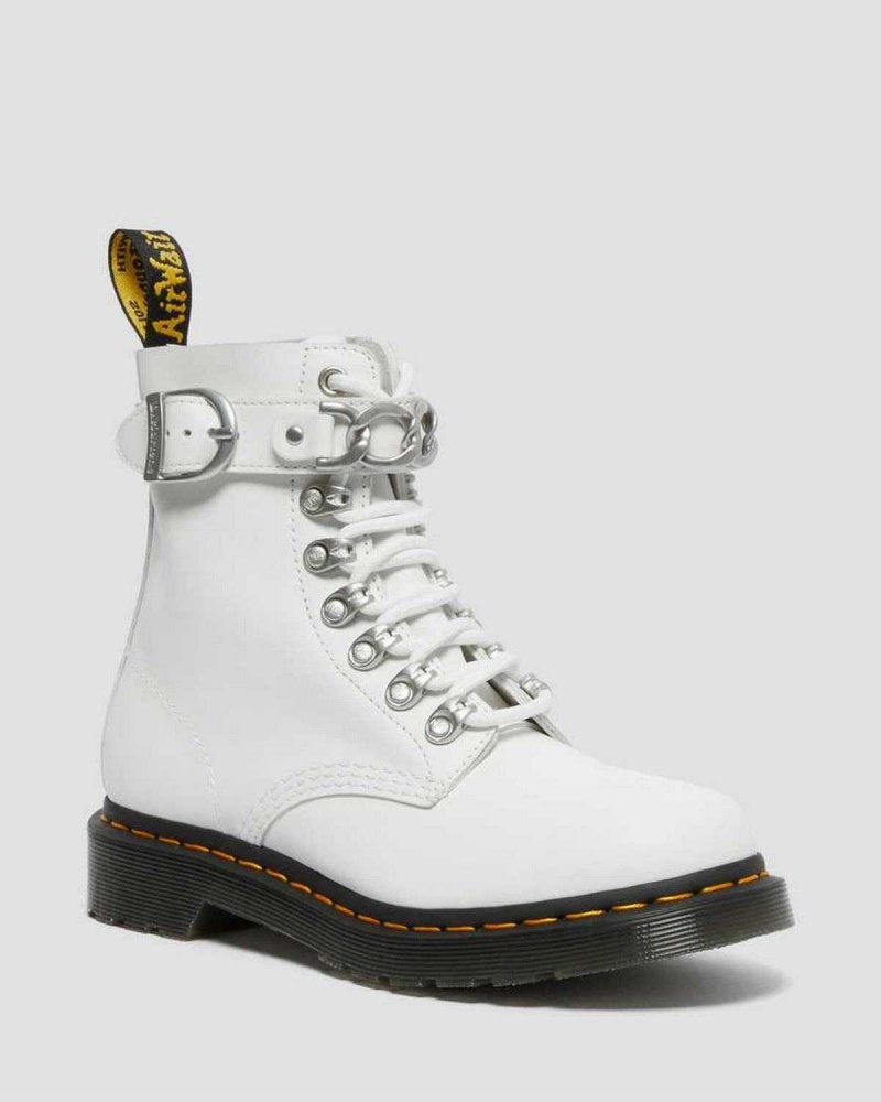 Khaki Green DR Martens 1460 Pascal Chain Leather Lace Up Boots | 5748KDENJ