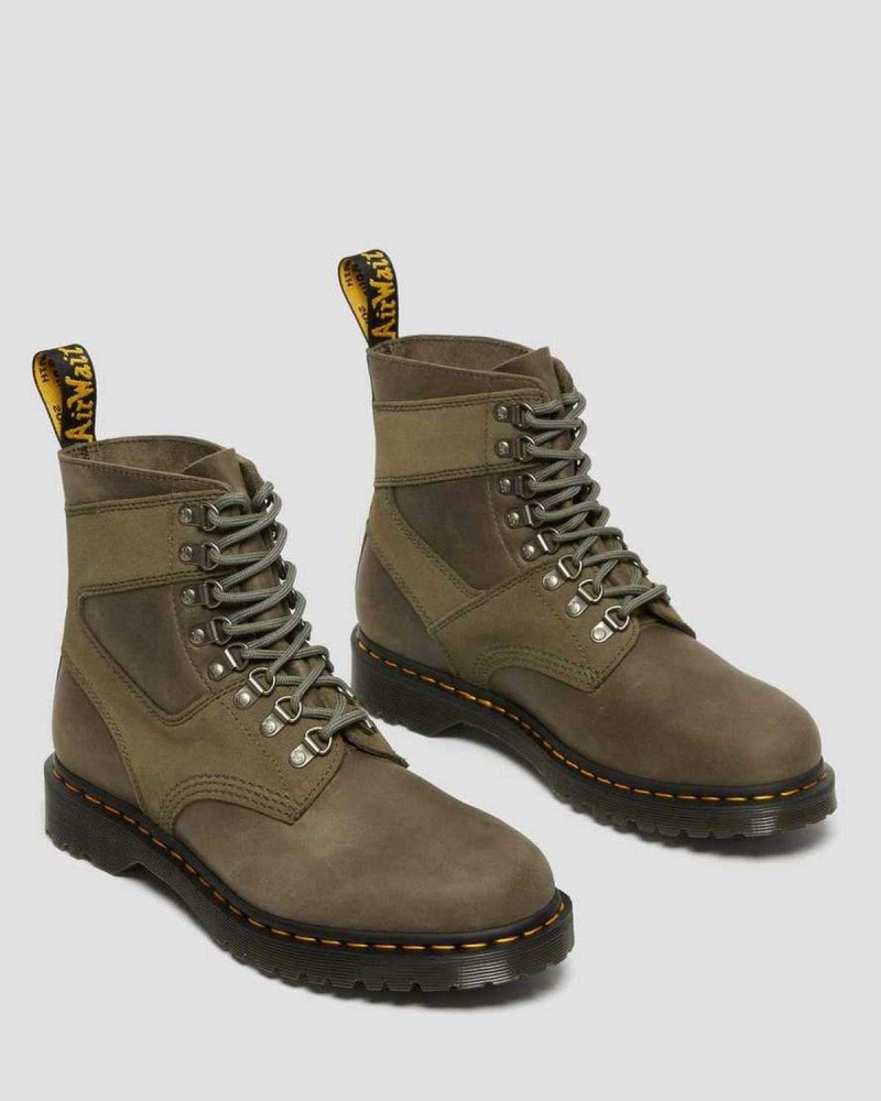 Olive DR Martens 1460 Pascal Leather & Suede Lace Up Boots | 8415ZKHYS