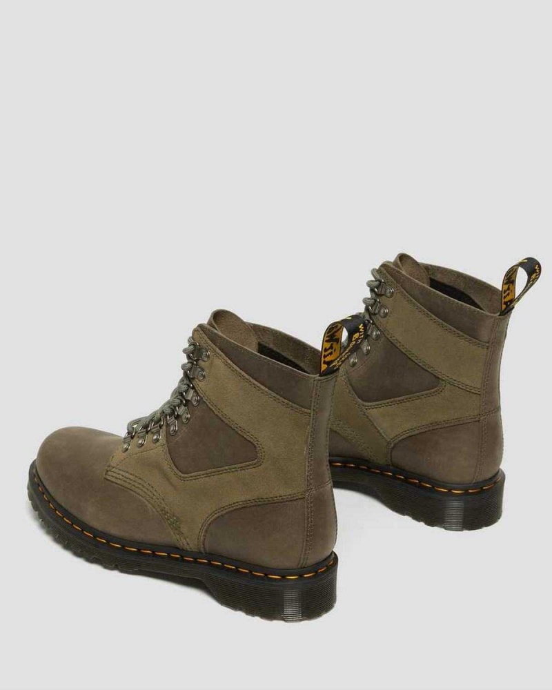 Olive DR Martens 1460 Pascal Leather & Suede Lace Up Boots | 8415ZKHYS