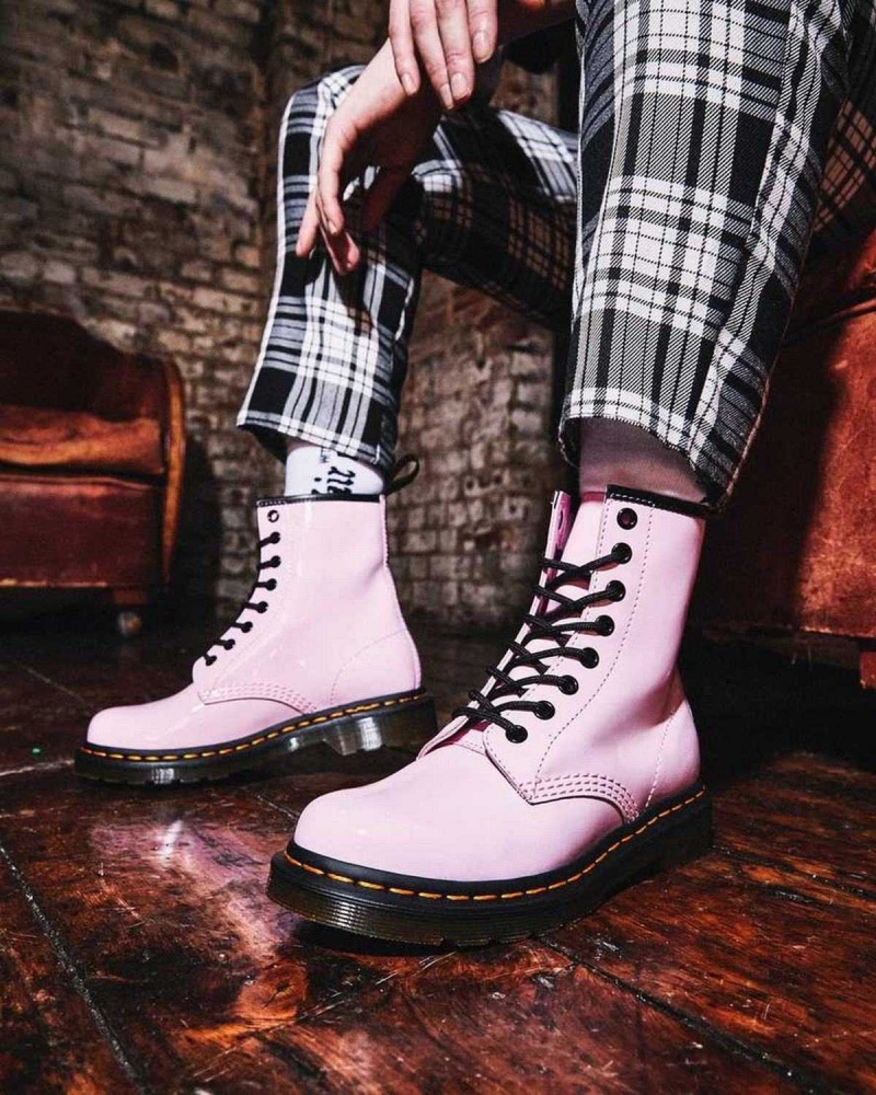 Pink Red DR Martens 1460 Patent Leather Lace Up Boots | 6097FGTCA