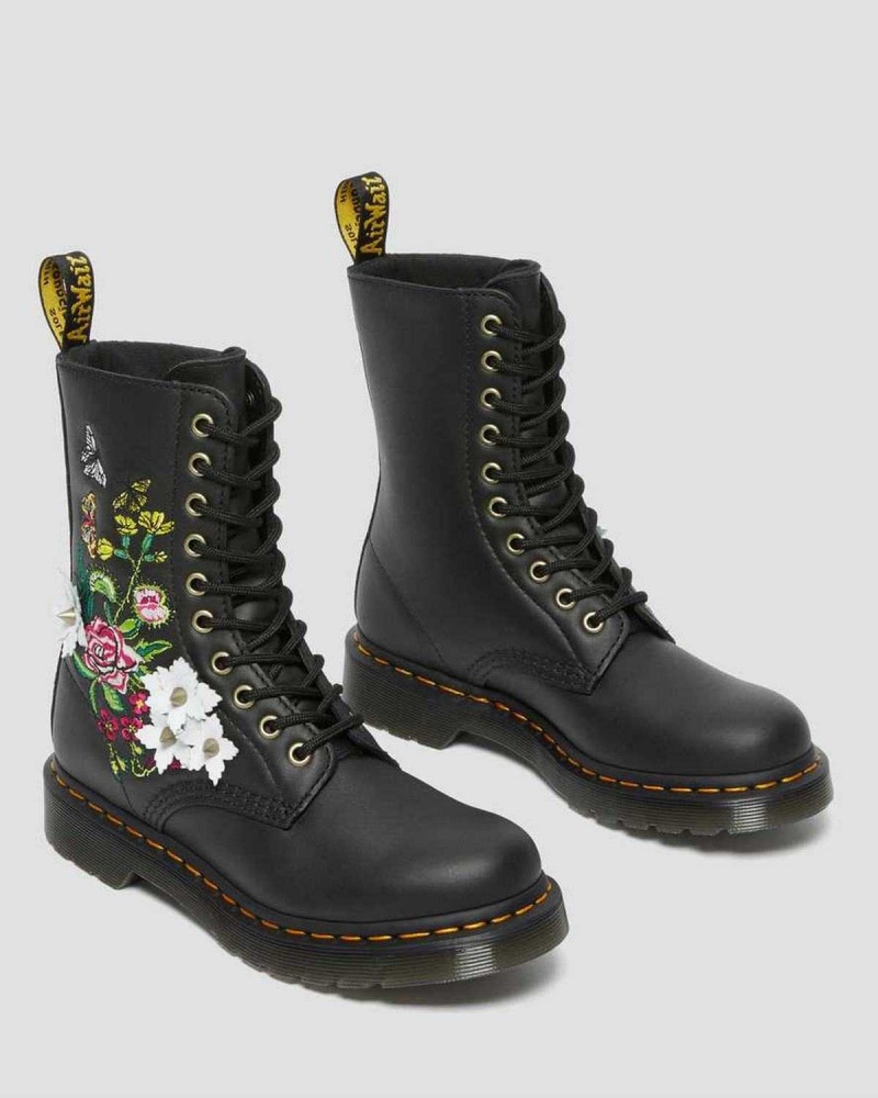 Red DR Martens 1490 Floral Bloom Leather Mid-Calf Boots | 5123OSLDJ