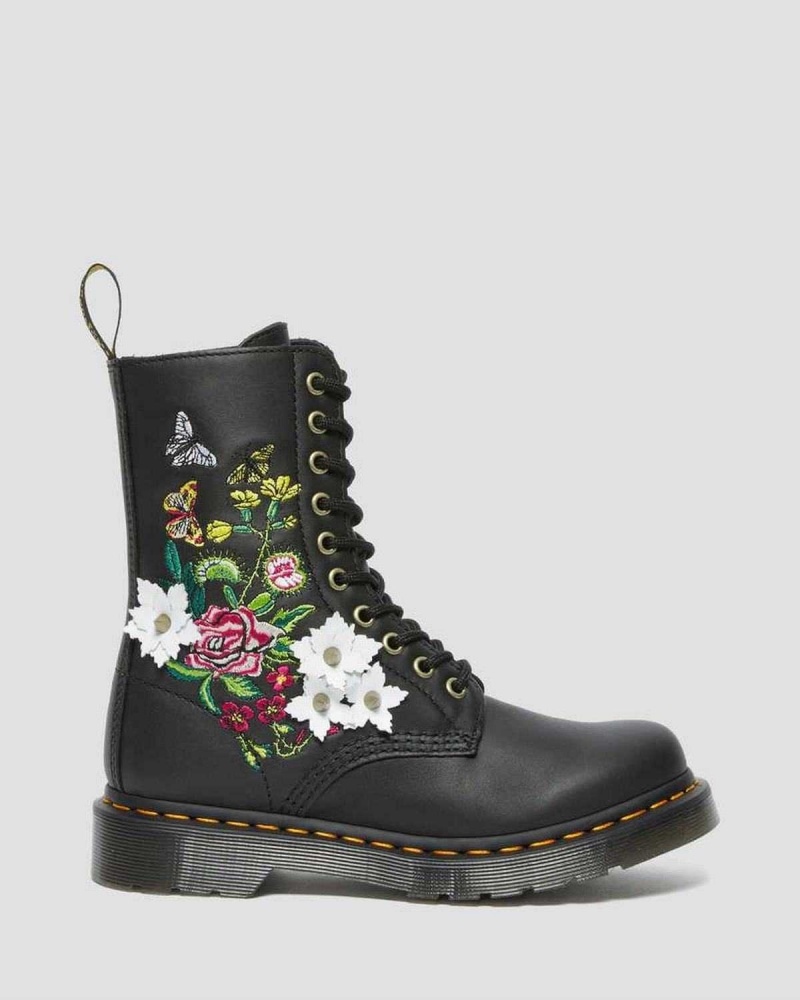 Red DR Martens 1490 Floral Bloom Leather Mid-Calf Boots | 5123OSLDJ