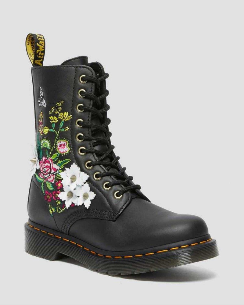 Red DR Martens 1490 Floral Bloom Leather Mid-Calf Boots | 5123OSLDJ