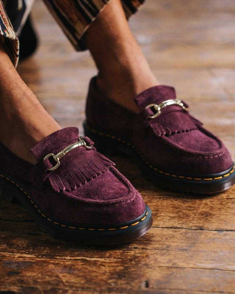 Red DR Martens Adrian Snaffle Suede Loafers | 8102SATQO