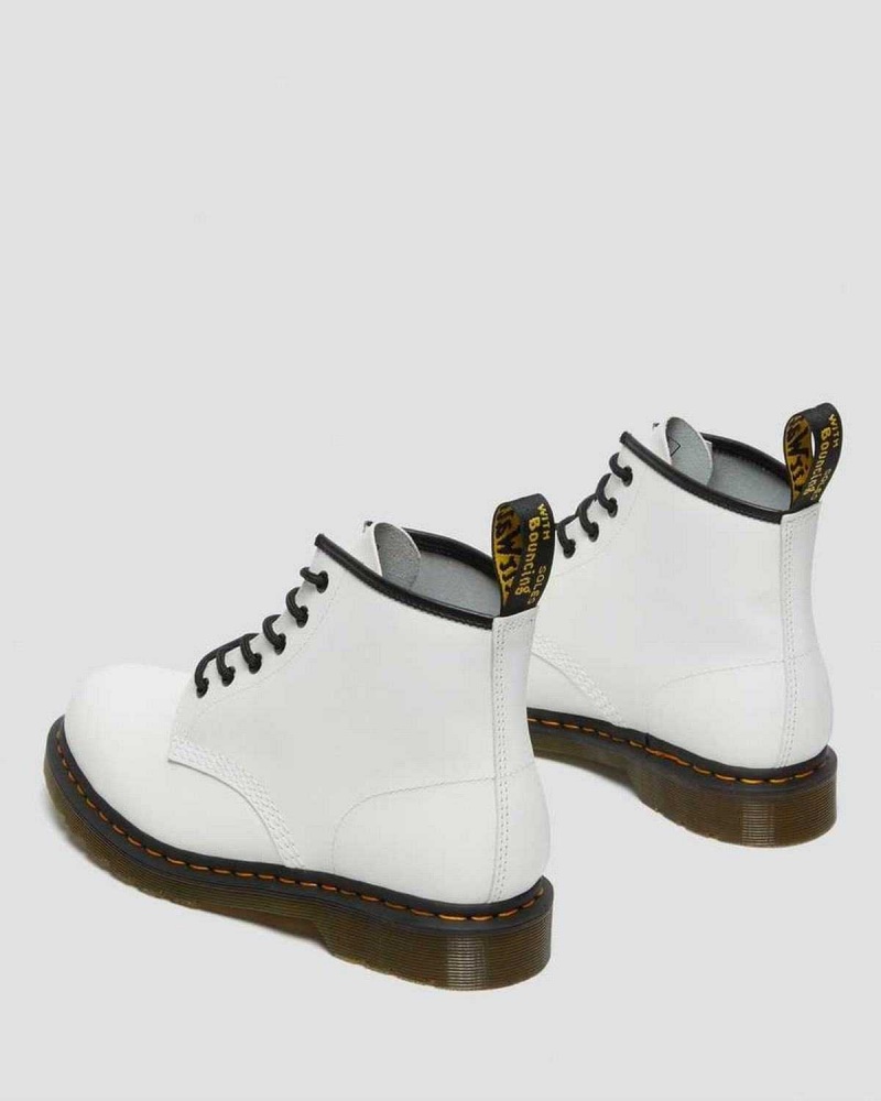 White DR Martens 101 Yellow Stitch Smooth Leather Ankle Boots | 8451JKSRV