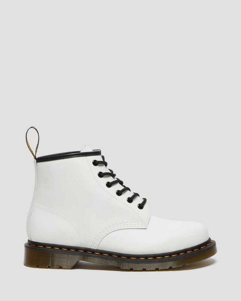 White DR Martens 101 Yellow Stitch Smooth Leather Ankle Boots | 8451JKSRV