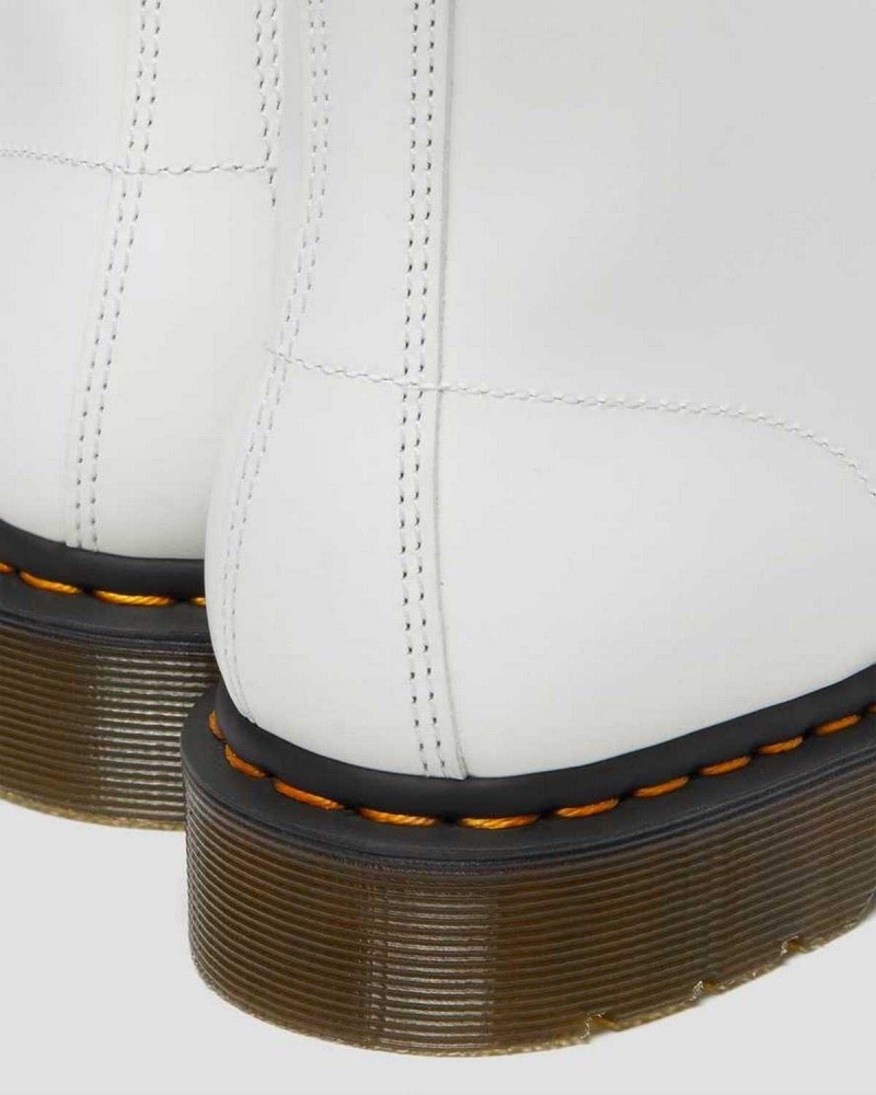 White DR Martens 101 Yellow Stitch Smooth Leather Ankle Boots | 8451JKSRV