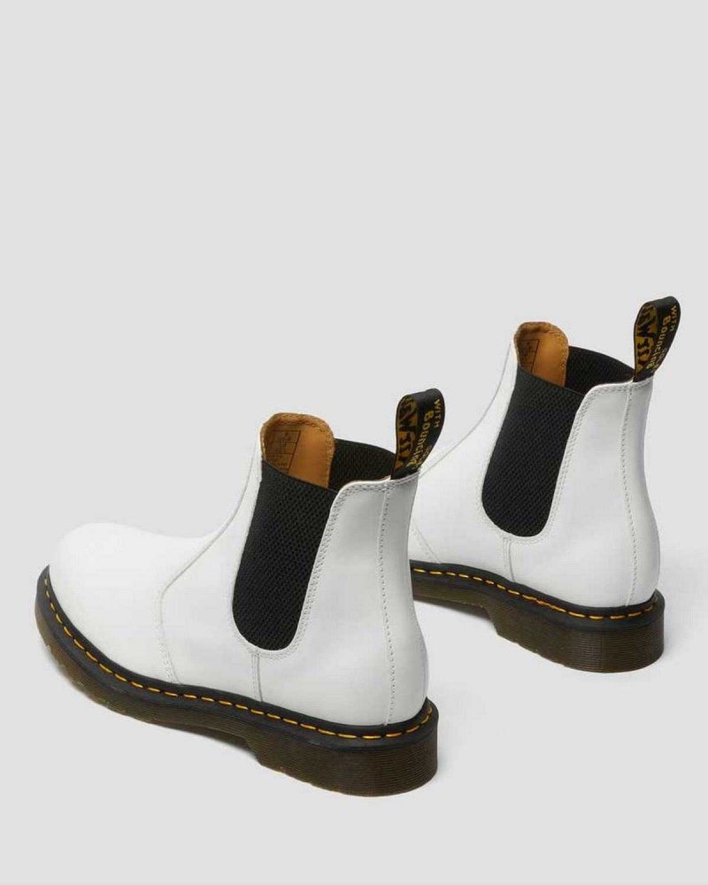 White DR Martens 2976 Yellow Stitch Smooth Leather Chelsea Boots | 4681HEJSI