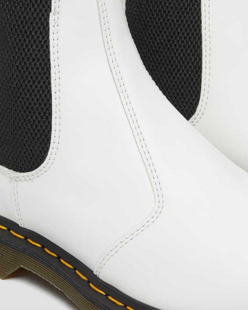 White DR Martens 2976 Yellow Stitch Smooth Leather Chelsea Boots | 4681HEJSI