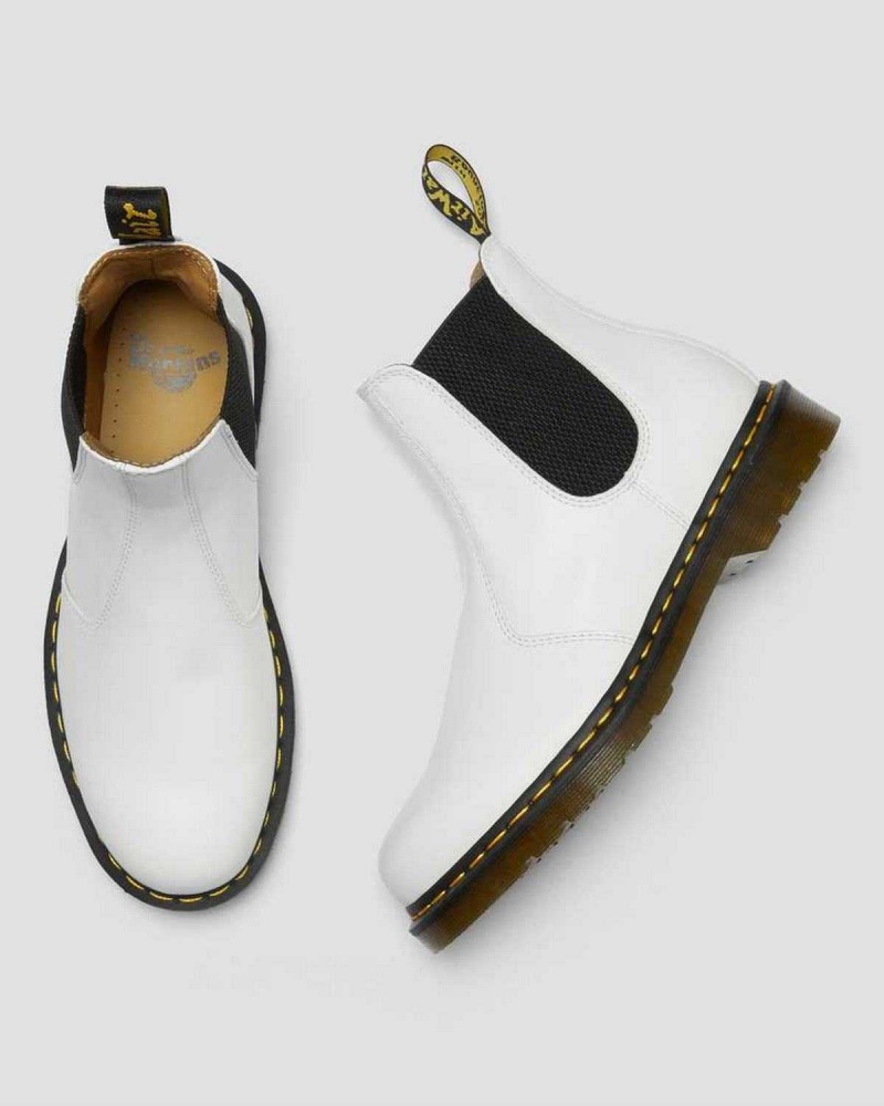 White DR Martens 2976 Yellow Stitch Smooth Leather Chelsea Boots | 4681HEJSI