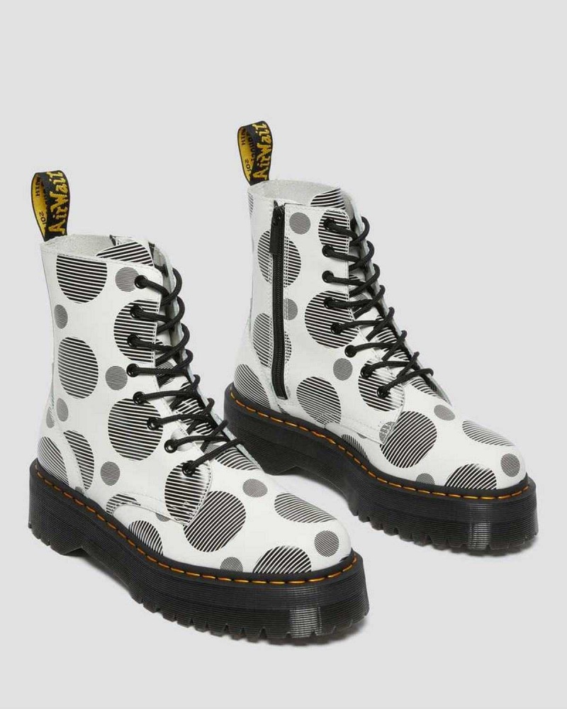 White DR Martens Jadon Polka Dot Smooth Leather Platform Boots | 8190QGPKX