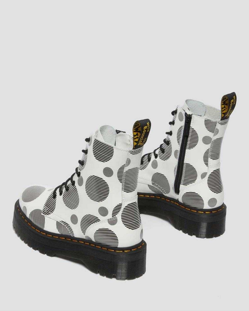 White DR Martens Jadon Polka Dot Smooth Leather Platform Boots | 8190QGPKX