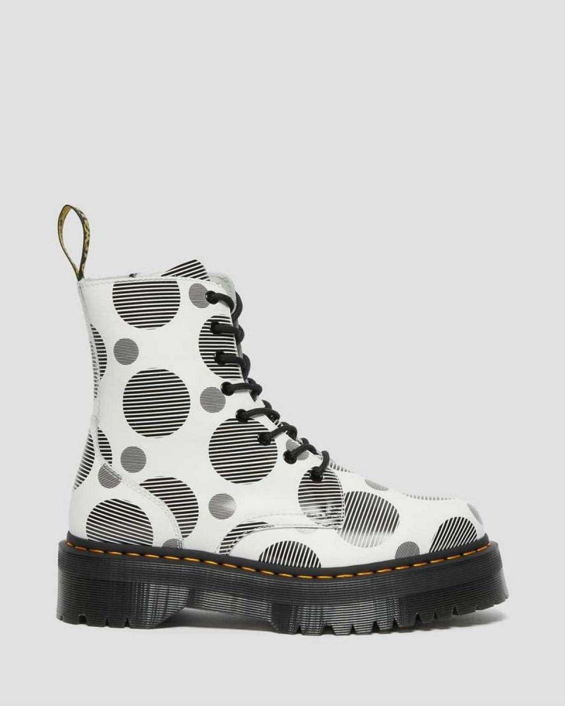 White DR Martens Jadon Polka Dot Smooth Leather Platform Boots | 8190QGPKX