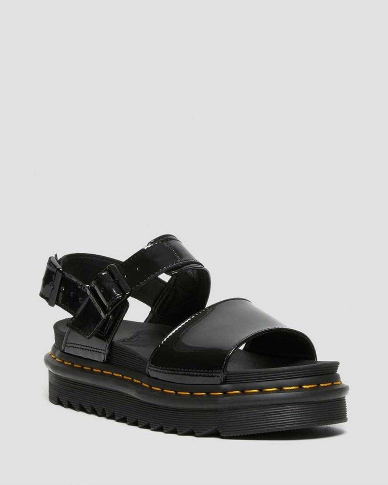 White DR Martens Voss Patent Leather Strap Sandals | 6357OSPEI